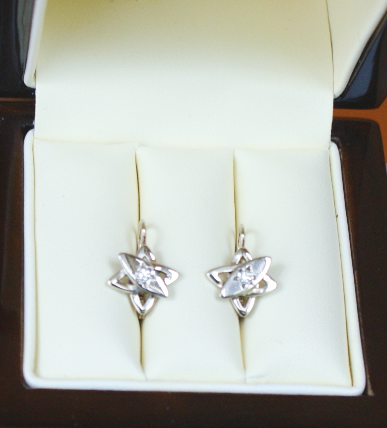 Orion star. Earrings with a diamond.