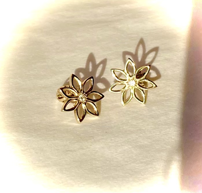 Diamond earrings"Flowers",Original gold ,14 carats.